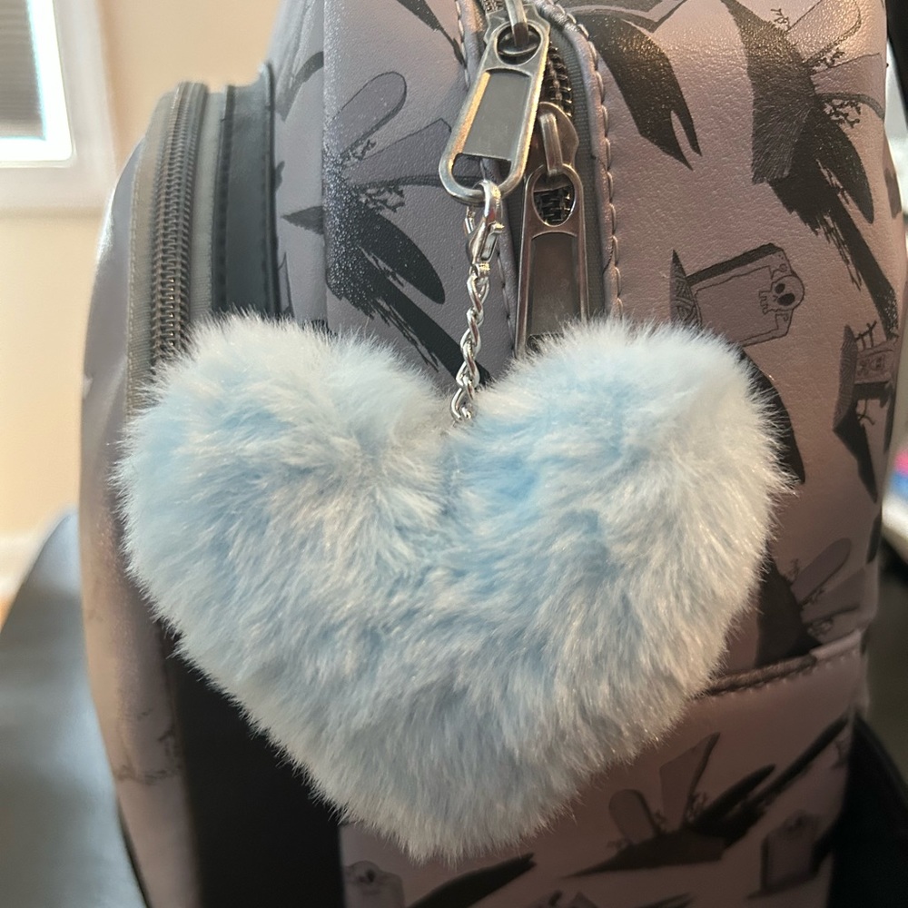 Fuzzy Heart Blue PomPom XXL Bag Charm